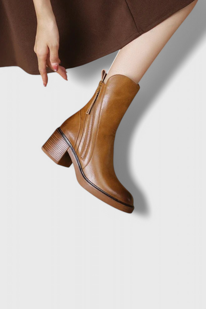 Women's Ankle Boots Block Heel Rear Zipper Style