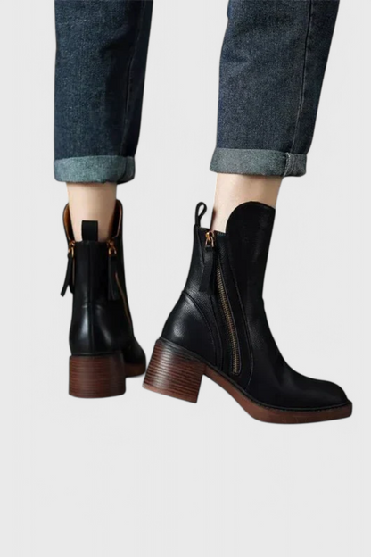 Women's Ankle Boots Block Heel Rear Zipper Style