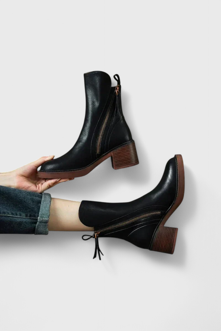 Women's Block Heel Boots Side Zip - VibreMode