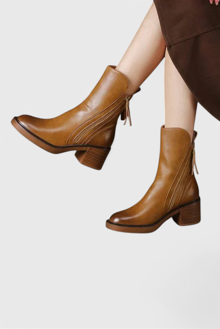 Women's Block Heel Boots Side Zip