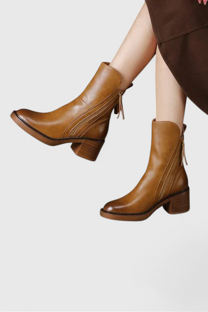 Women's Block Heel Boots Side Zip