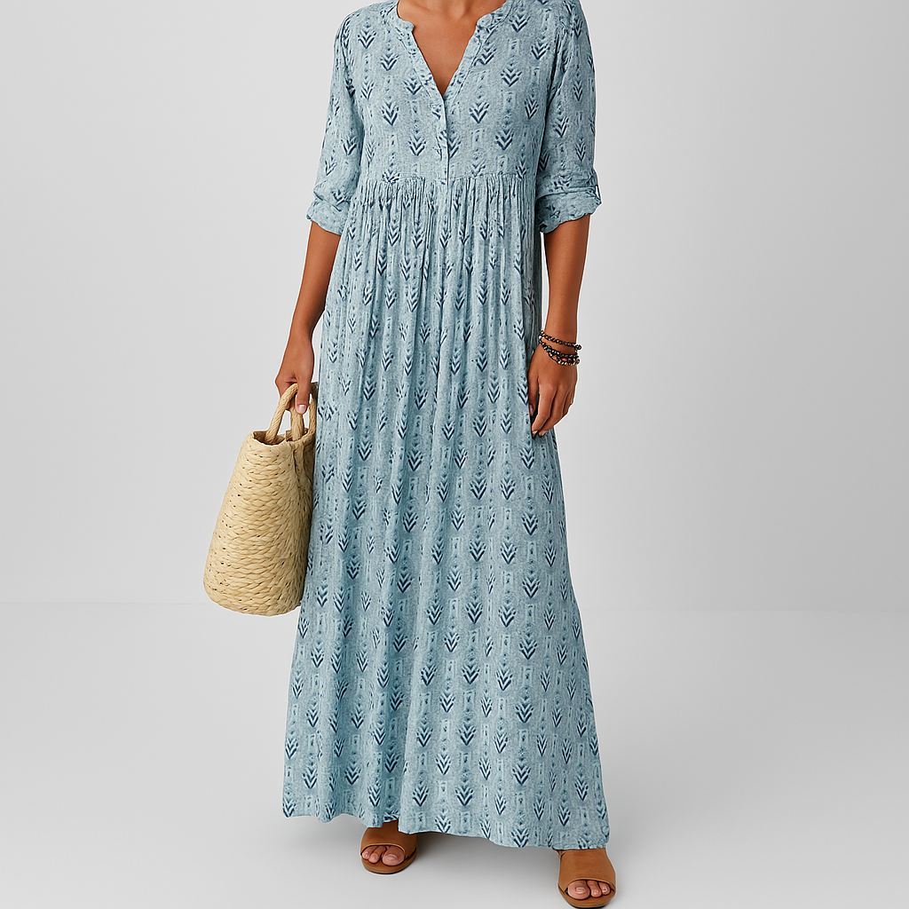 Women's Maxi Dress Roll-Up Sleeves - VibreMode