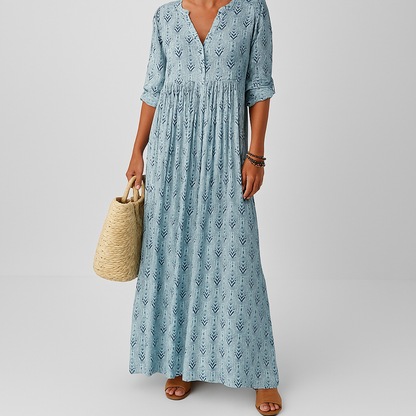 Women's Maxi V-Neck Long Sleeve Boho Dress - VibreMode