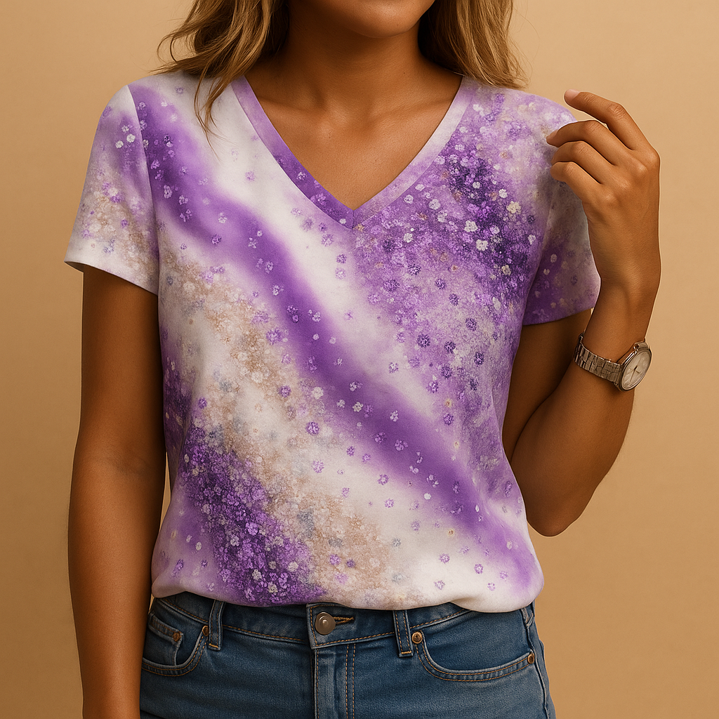 Women's V-Neck Blouse Gradient Print - VibreMode