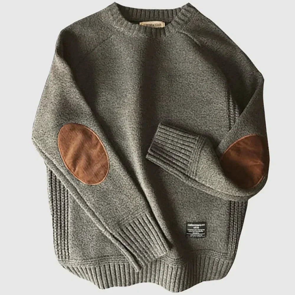 Men's Crew Neck Sweater Elbow Patch - VibreMode