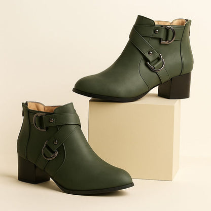 Ladies High Heel Ankle Boots with Buckle Detail