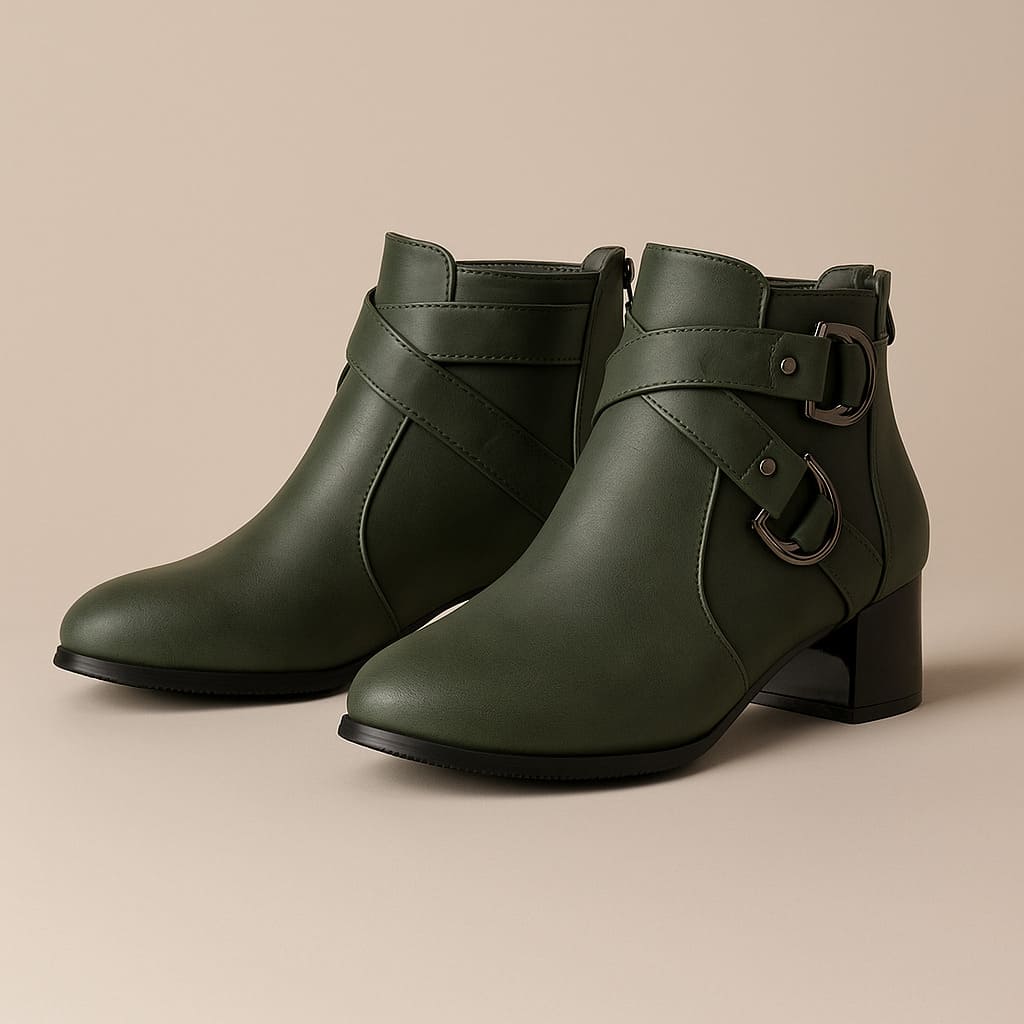 Ladies High Heel Ankle Boots with Buckle Detail