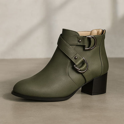 Ladies High Heel Ankle Boots with Buckle Detail