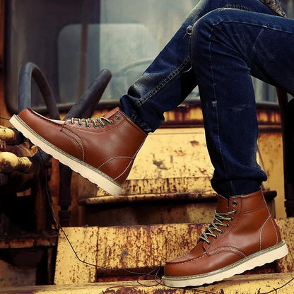 Men's Moc Toe Boots Lace-Up Rugged Sole Brown