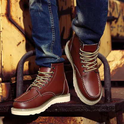 Men's Moc Toe Boots Lace-Up Rugged Sole Brown