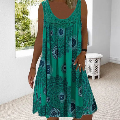 Women's Midi Summer Dress Wide Shoulder Straps
