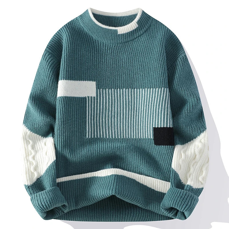 Men's Patchwork Polyester Sweater