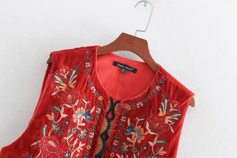 Women's Velvet Boho Waistcoat Floral Pattern