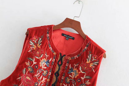 Women's Velvet Boho Waistcoat Floral Pattern