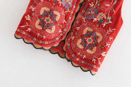 Women's Velvet Boho Waistcoat Floral Pattern