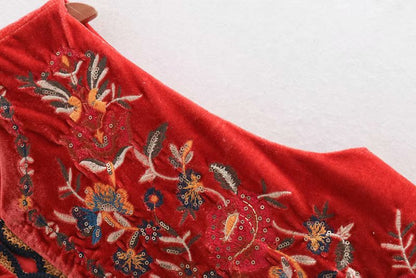 Women's Velvet Boho Waistcoat Floral Pattern