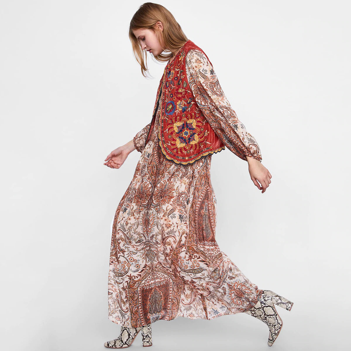 Women's Velvet Boho Waistcoat Floral Pattern