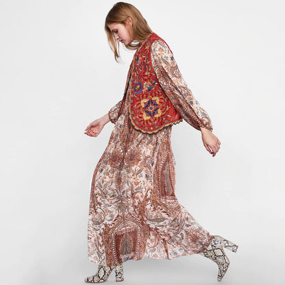 Women's Velvet Boho Waistcoat Floral Pattern
