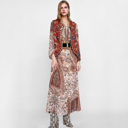 Women's Velvet Boho Waistcoat Floral Pattern