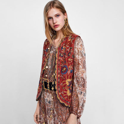 Women's Velvet Boho Waistcoat Floral Pattern