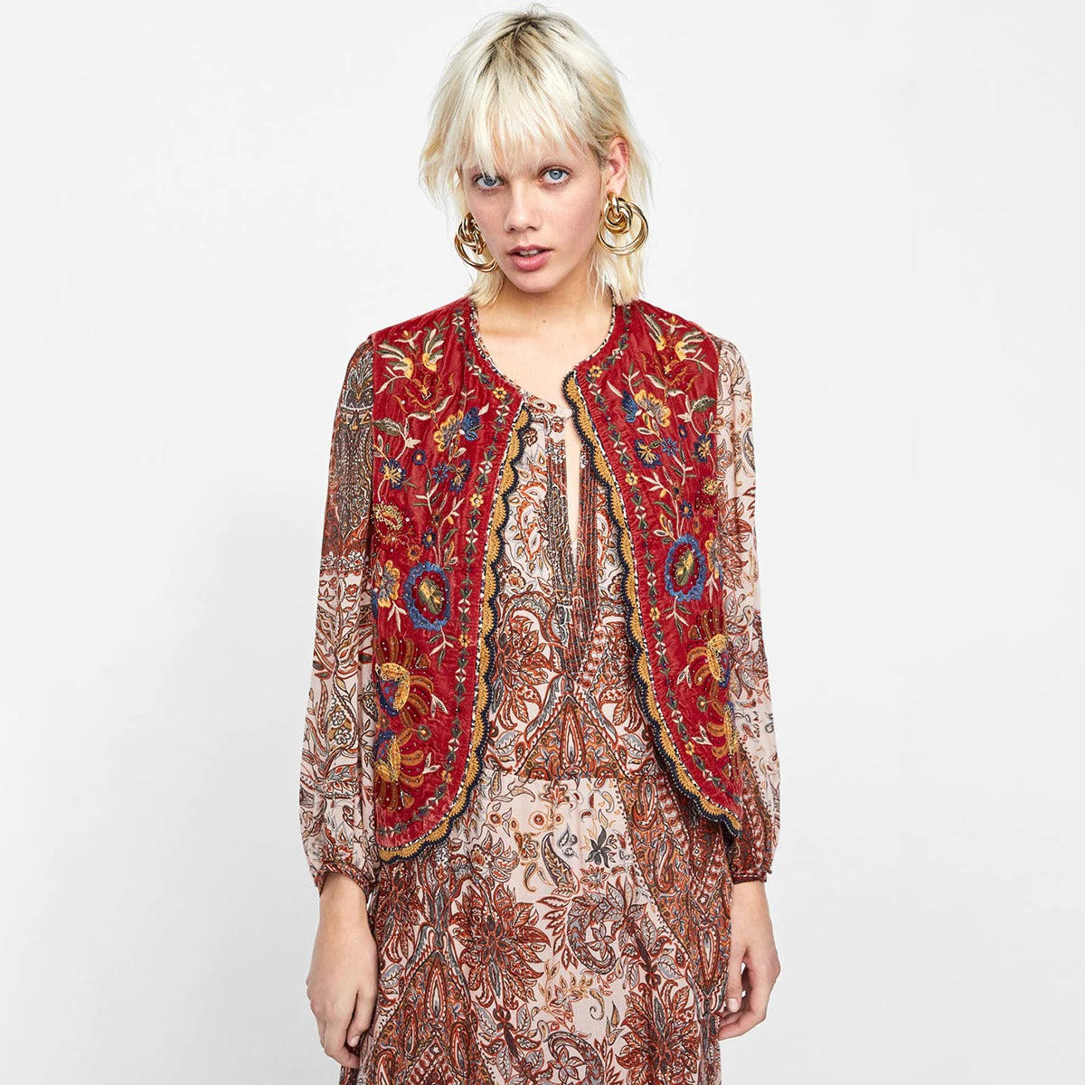 Women's Velvet Boho Waistcoat Floral Pattern