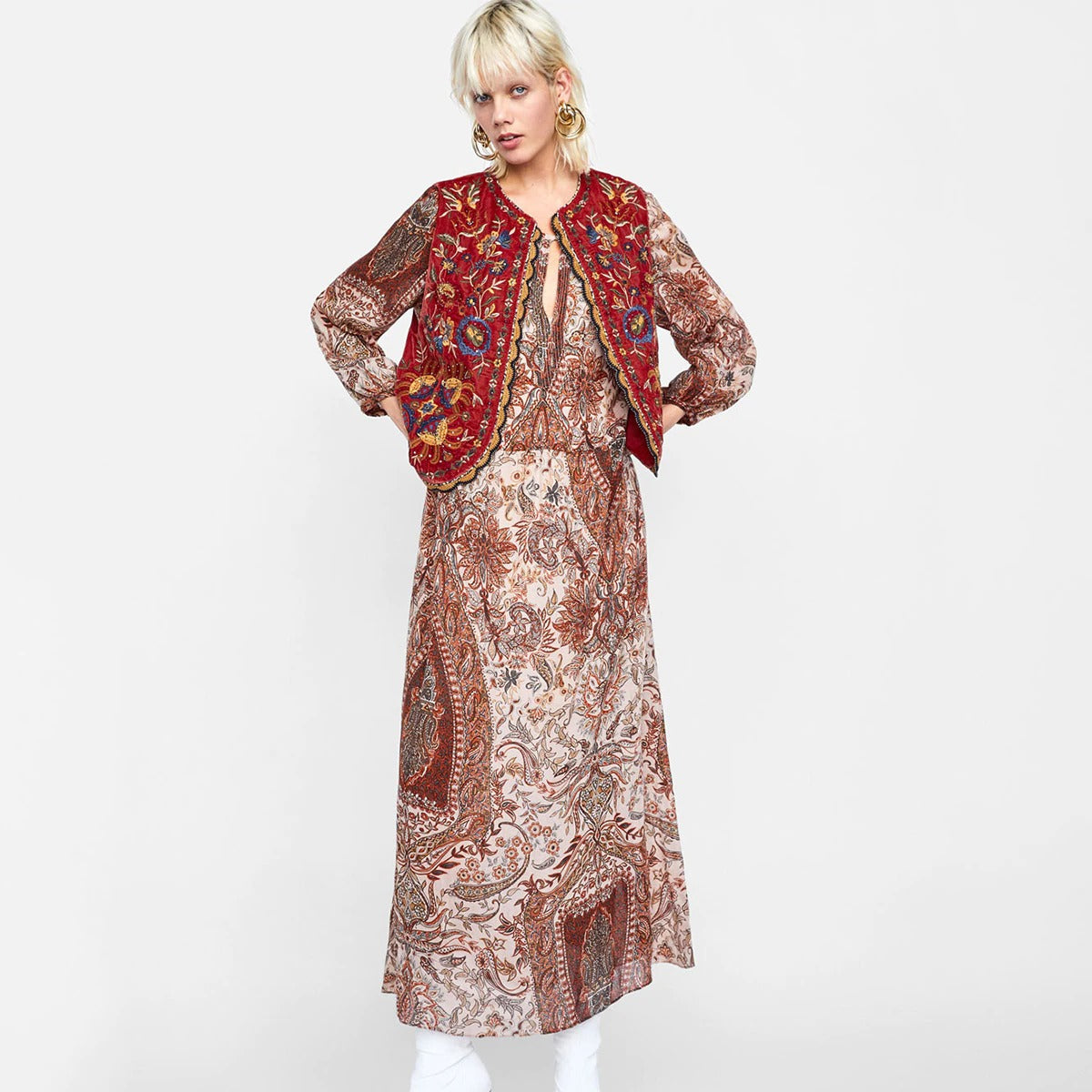 Women's Velvet Boho Waistcoat Floral Pattern