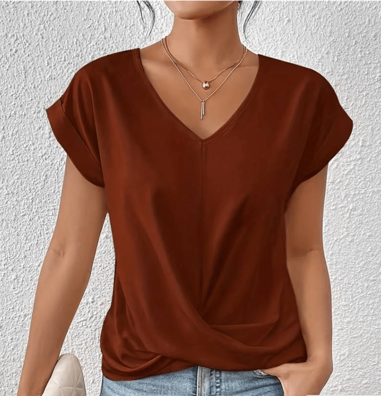 Women's V-Neck Twist Front Short Sleeve