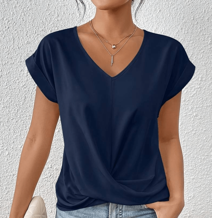 Women's V-Neck Twist Front Short Sleeve