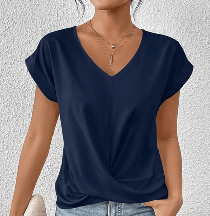 Women's V-Neck Twist Front Short Sleeve