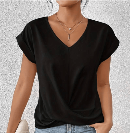 Women's V-Neck Twist Front Short Sleeve