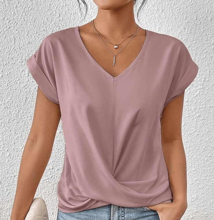 Women's V-Neck Twist Front Short Sleeve