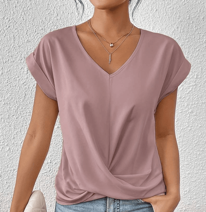 Women's V-Neck Twist Front Short Sleeve