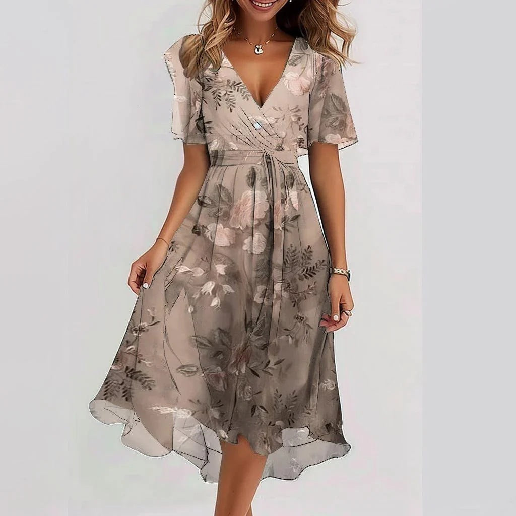 Women's V-Neck Wrap Midi Dress