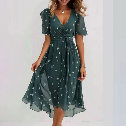 Women's V-Neck Wrap Midi Dress - VibreMode