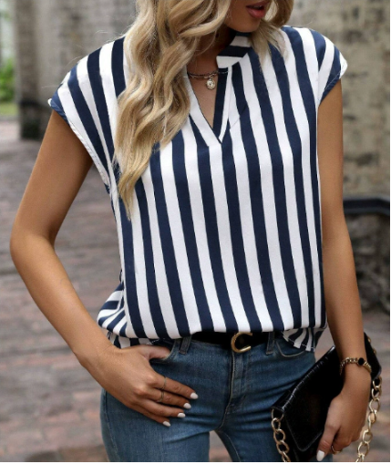 Women's Striped Sleeveless Blouse - VibreMode