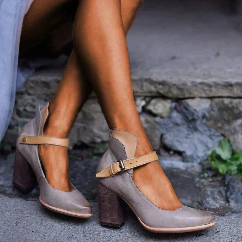 Women's Mary Jane Block Heel Shoes Buckle Strap