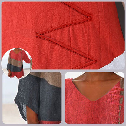 Women's V-Neck Colorblock Asymmetrical Hem