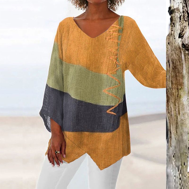 Women's Long V-Neck Shirt Crystal Design