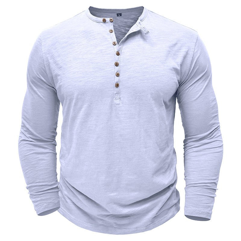 Men's Long Sleeve Henley Shirt Textured Button Front