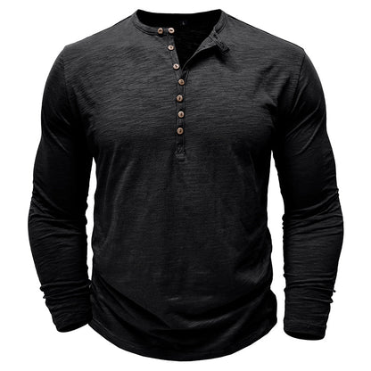Men's Long Sleeve Henley Shirt Textured Button Front