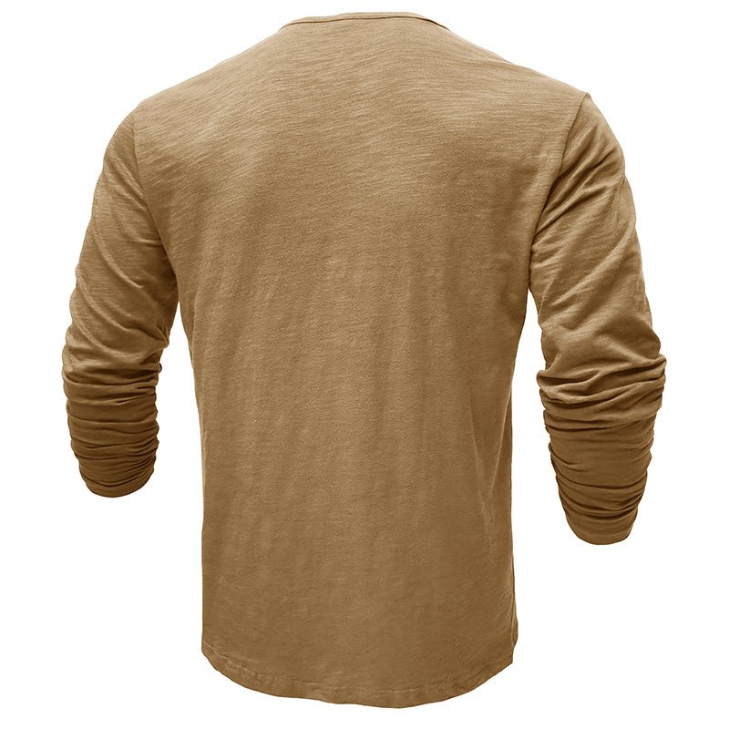 Men's Long Sleeve Henley Shirt Textured Button Front
