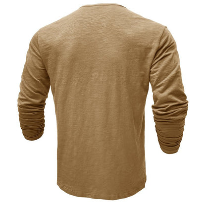 Men's Long Sleeve Henley Shirt Textured Button Front