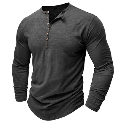 Men's Long Sleeve Henley Shirt Textured Button Front