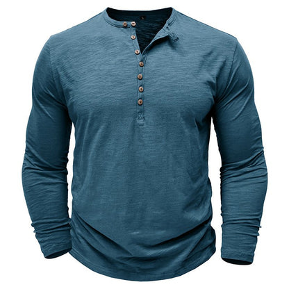 Men's Long Sleeve Henley Shirt Textured Button Front