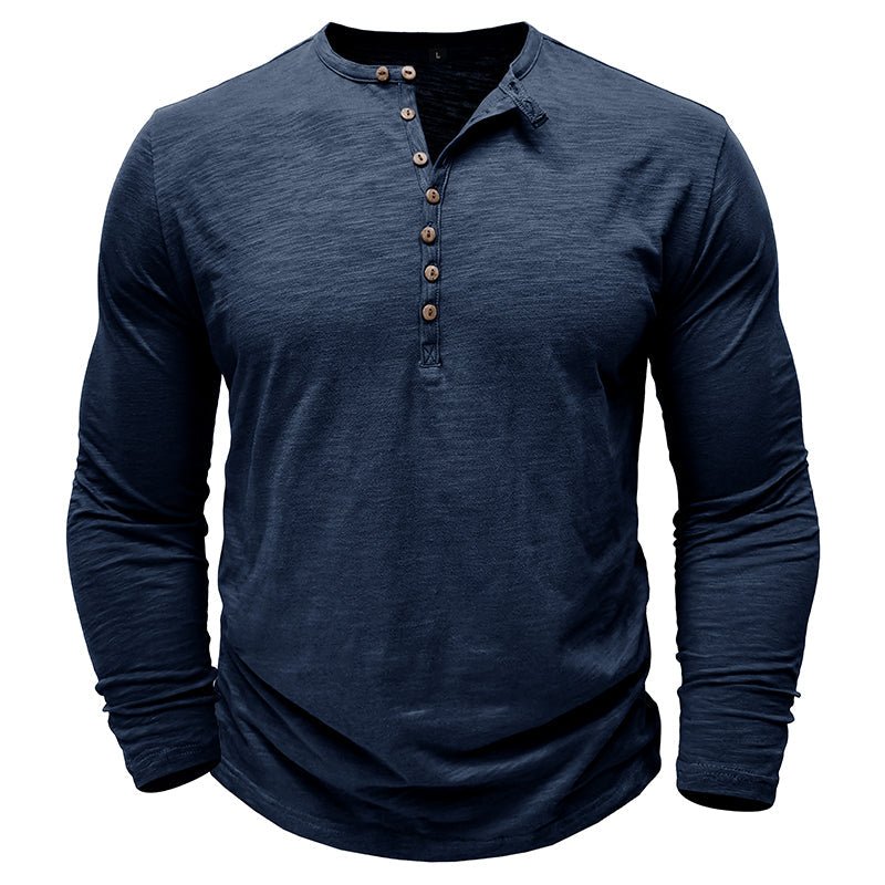 Men's Long Sleeve Henley Shirt Textured Button Front