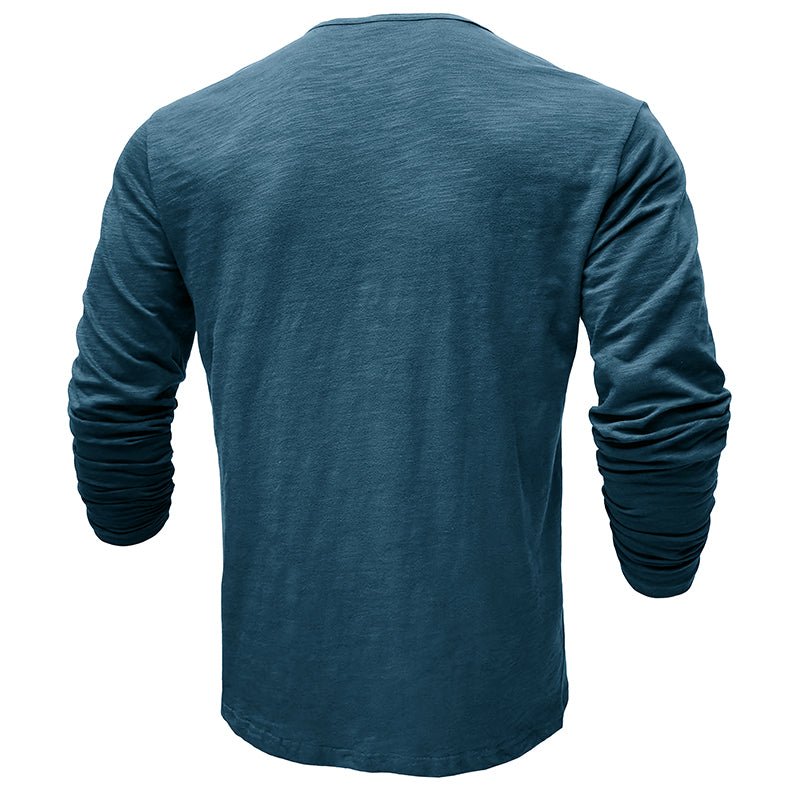 Men's Long Sleeve Henley Shirt Textured Button Front