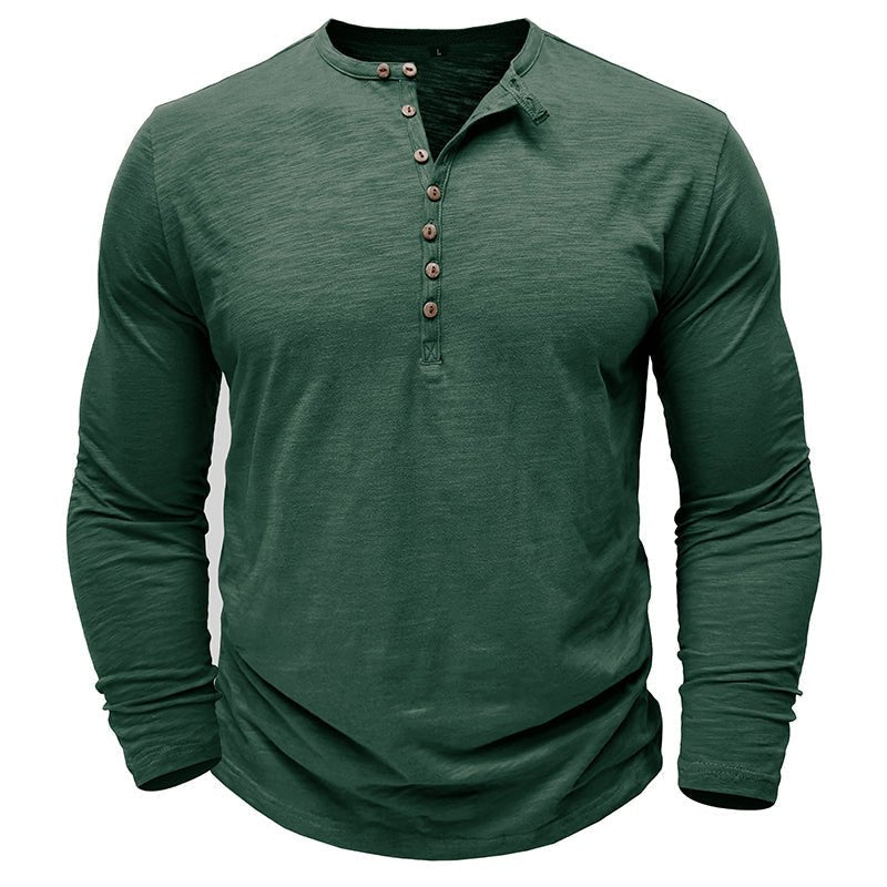 Men's Long Sleeve Henley Shirt Textured Button Front