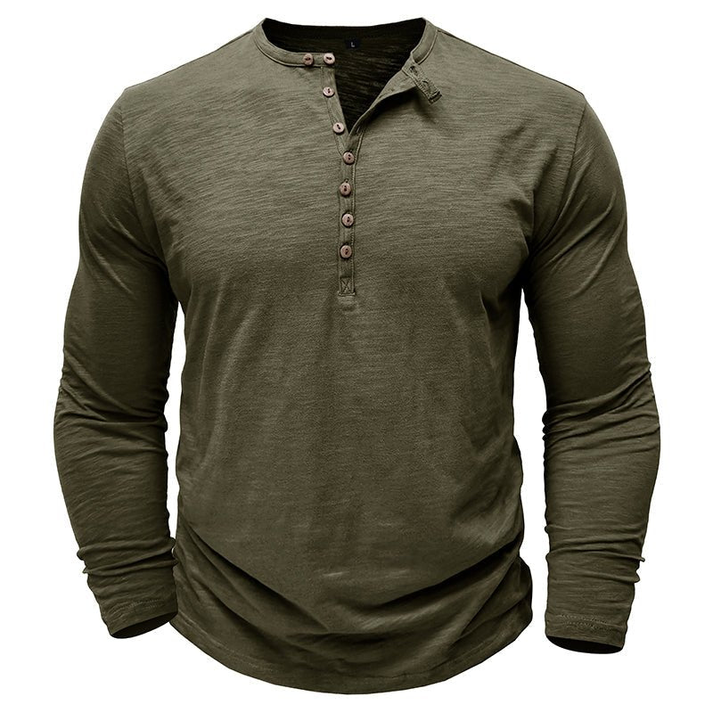 Men's Long Sleeve Henley Shirt Textured Button Front