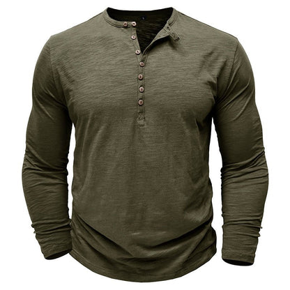Men's Long Sleeve Henley Shirt Textured Button Front