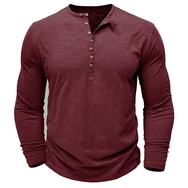 Men's Long Sleeve Henley Shirt Textured Button Front